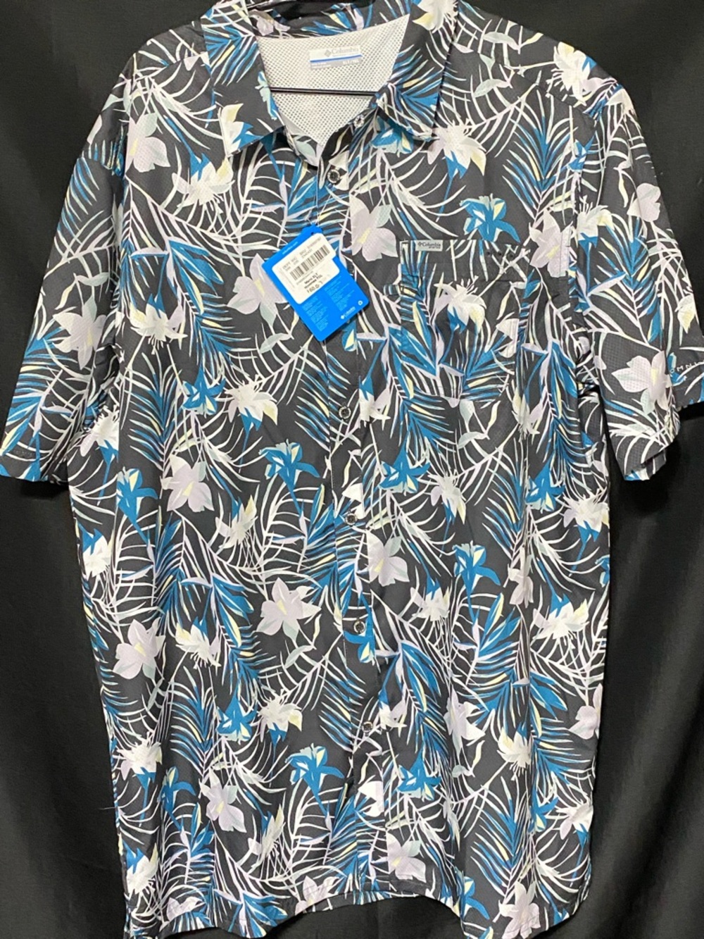 NWT COLUMBIA PFG MENS XLT‎ Short Sleeve Floral Button-Up Shirt with Blue Accents